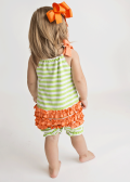 Green and Orange Knit Girl's Ruffle Romper