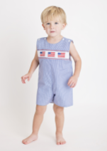 Hand Smocked Flags Blue Boy's Overall