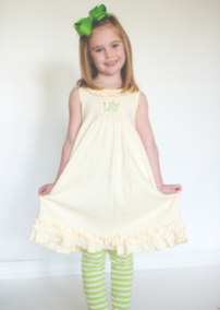 Comfy Knit Lt. Yellow & Green Tunic/Dress with Striped Leggings