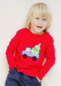 Boy's red knit holiday long sleeve shirt